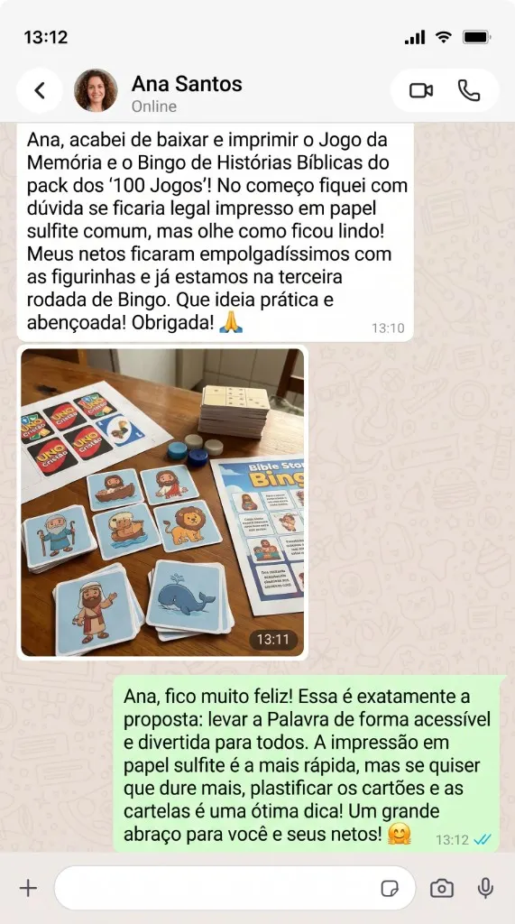 Depoimento sobre Bingo e Jogo da Memória no WhatsApp