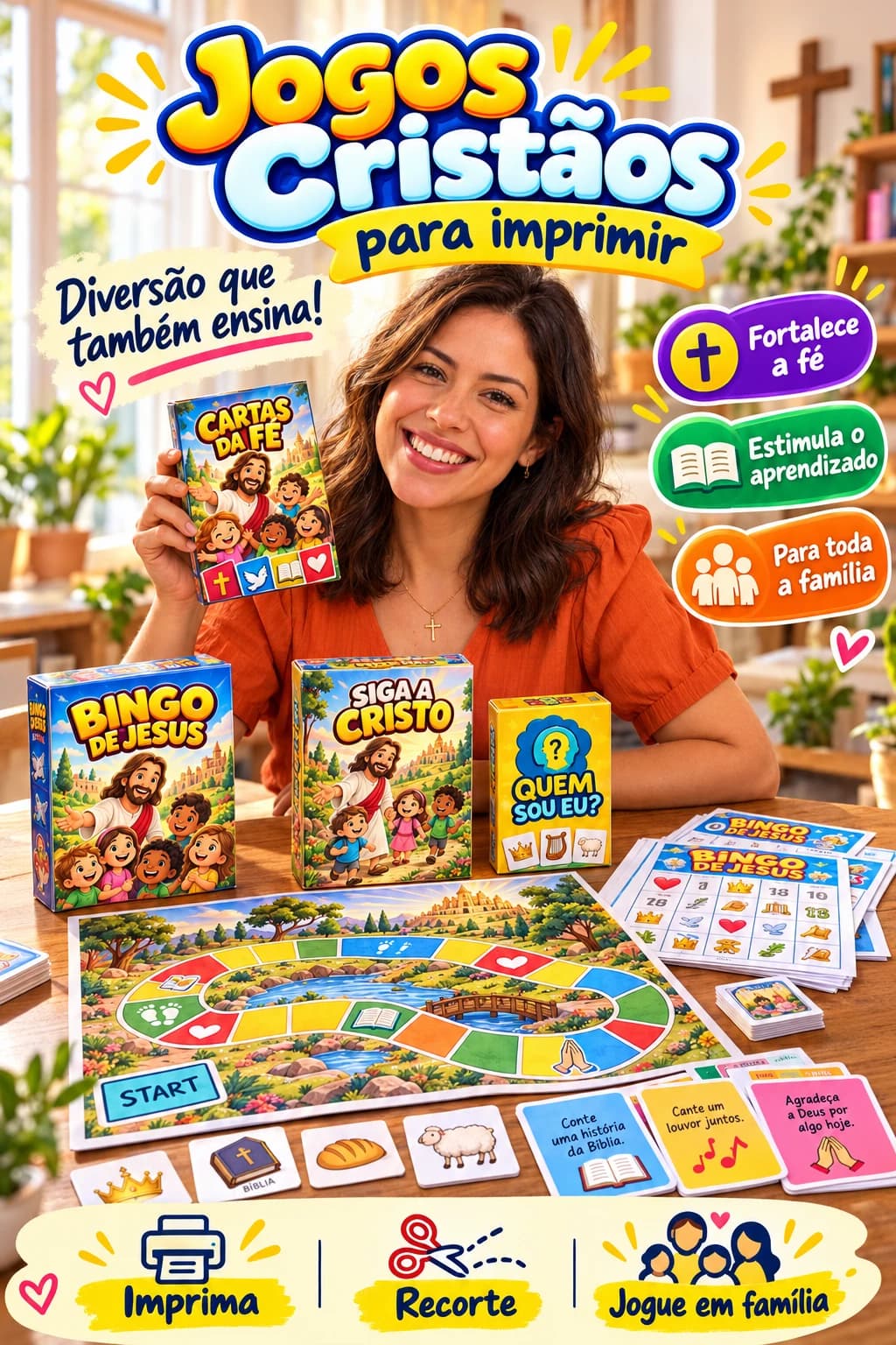 Beatriz Mendonça apresentando os jogos cristãos para imprimir